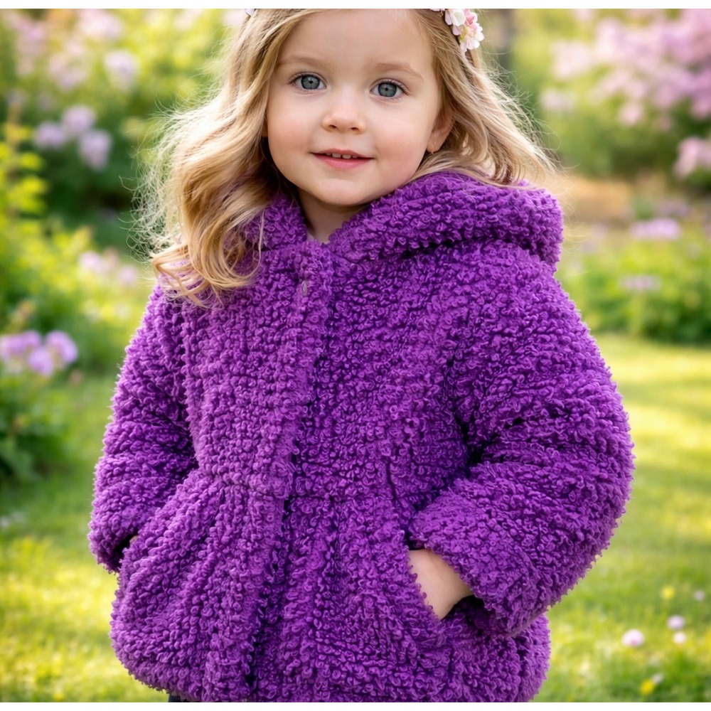 Richie House Girls Purple Faux‎ Fur Hooded Jacket Curly Sherpa Fleece Coat NEW